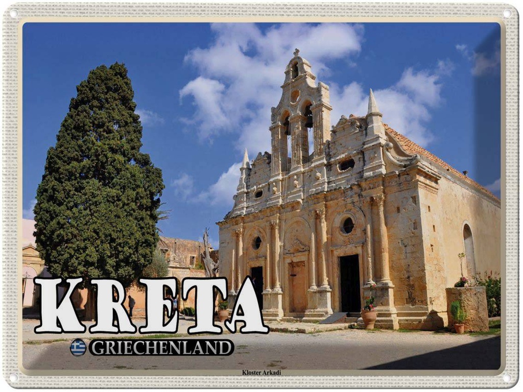 Blechschild 30x40 cm Kreta Griechenland Kloster Arkadi Bildmotiv Reisemotiv Abenteuer Reisen