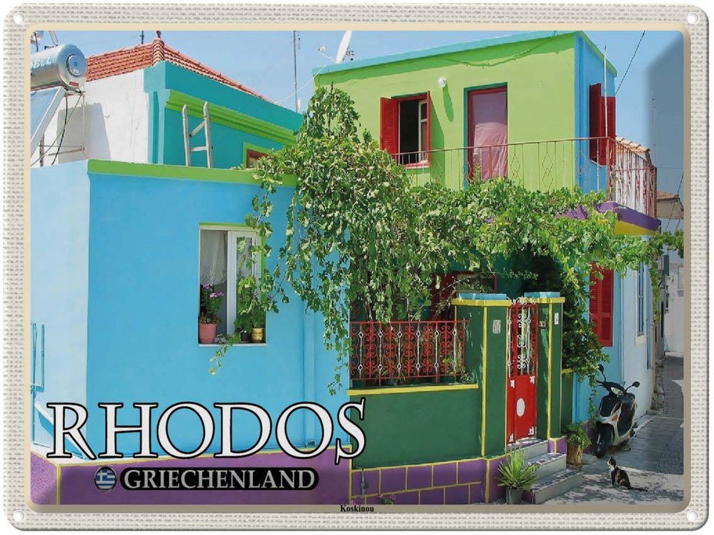 Blechschild 30x40 cm Rhodos Griechenland Koskinou Gasse Bildmotiv Reisemotiv Abenteuer Reisen