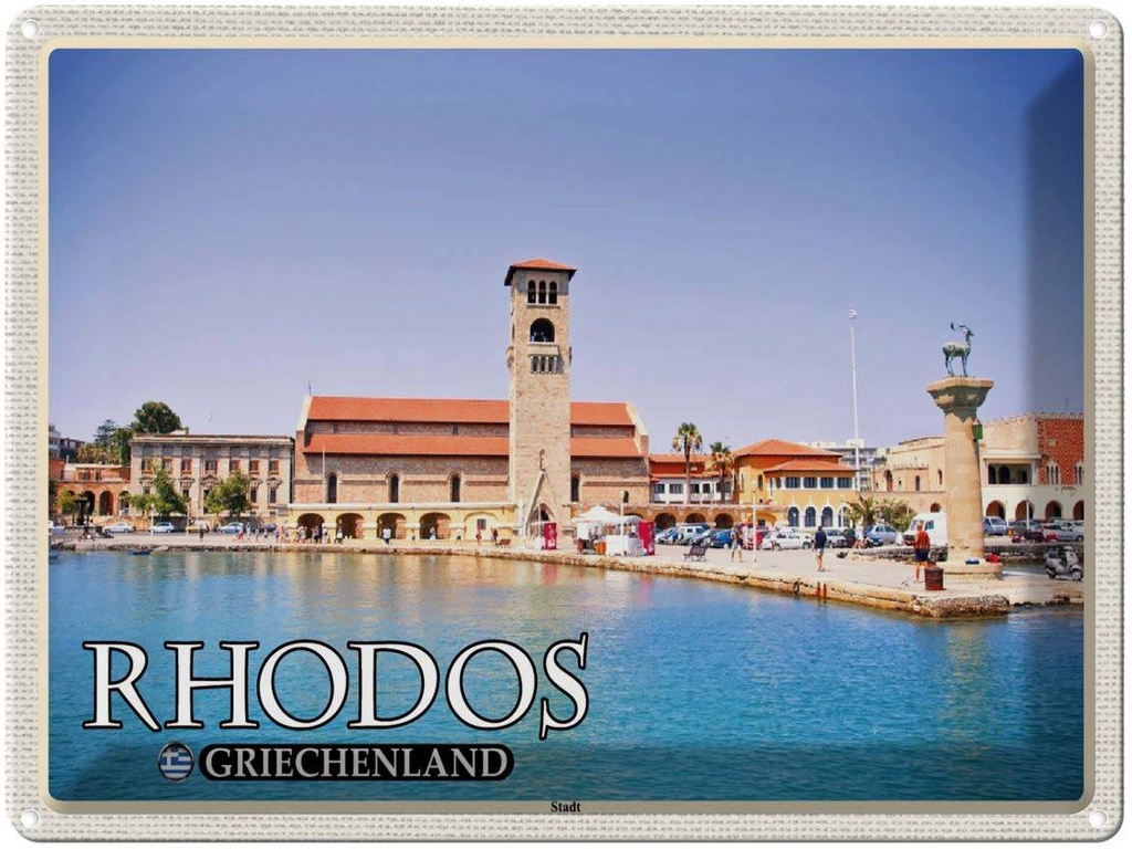 Blechschild 30x40 cm Rhodos Griechenland Stadt Meer Urlaub Bildmotiv Reisemotiv Abenteuer Reisen