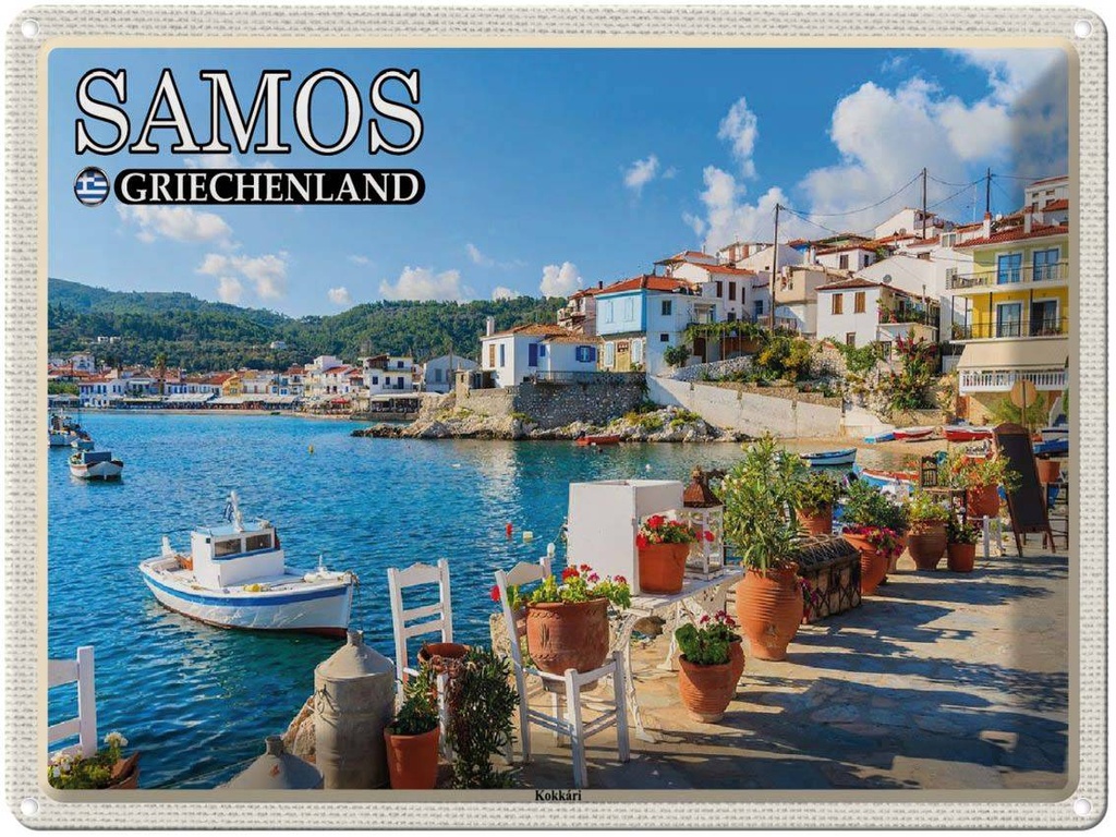 Blechschild 30x40 cm Samos Griechenland Kokkári Stadt Urlaub Bildmotiv Reisemotiv Abenteuer Reisen