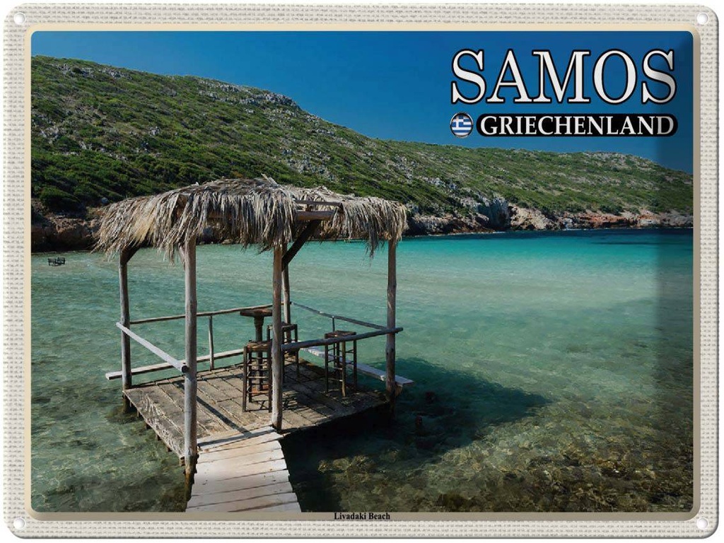 Blechschild 30x40 cm Samos Griechenland Livadaki Beach Meer Bildmotiv Reisemotiv Abenteuer Reisen