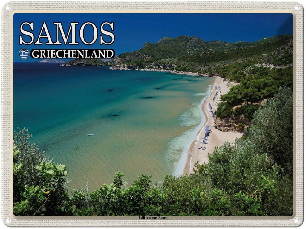 Blechschild 30x40 cm Samos Griechenland Psili Ammos Beach Bildmotiv Reisemotiv Abenteuer Reisen