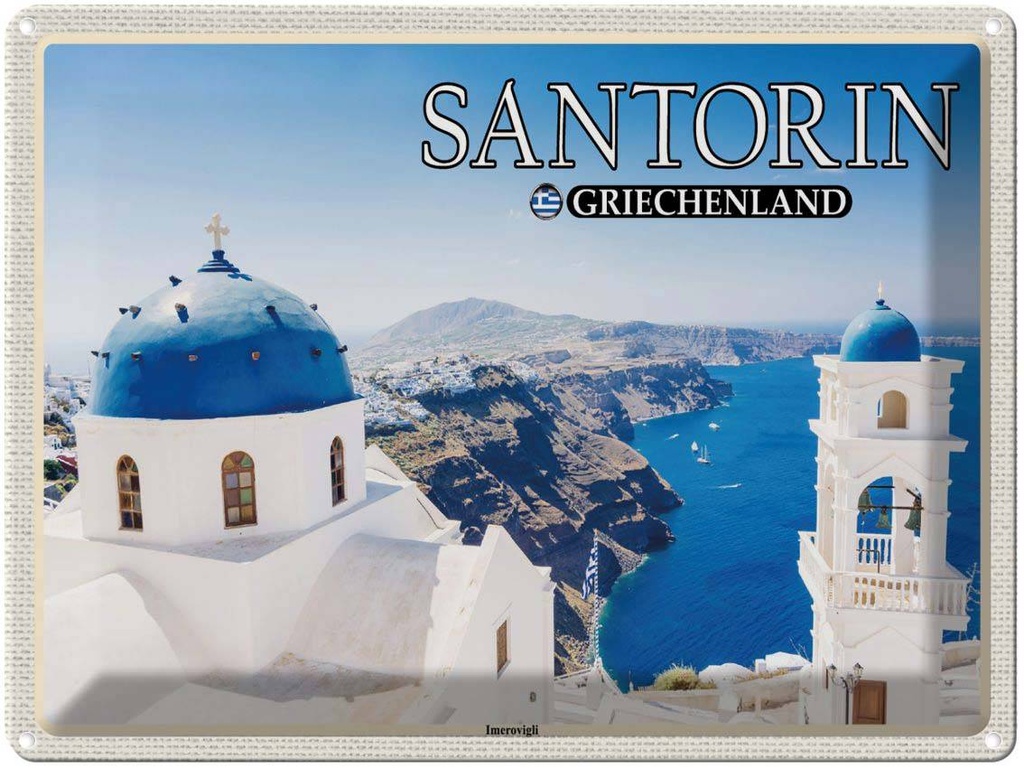 Blechschild 30x40 cm Santorin Griechenland Imerovigli Inseln Bildmotiv Reisemotiv Abenteuer Reisen