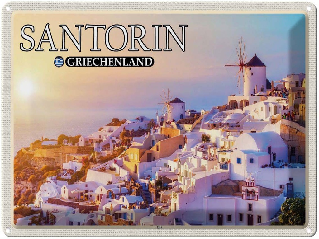 Blechschild 30x40 cm Santorin Griechenland Oia Küstendorf Bildmotiv Reisemotiv Abenteuer Reisen