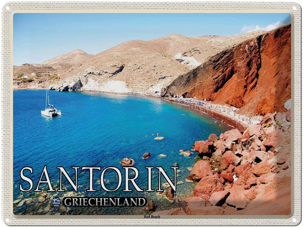 Blechschild 30x40 cm Santorin Griechenland Red Beach Strand Bildmotiv Reisemotiv Abenteuer Reisen