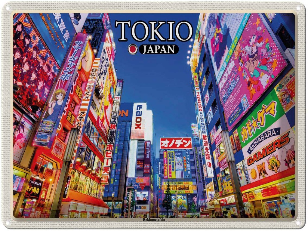 Blechschild 30x40 cm Tokio Japan Reklametafeln Bildmotiv Reisemotiv Abenteuer Reisen