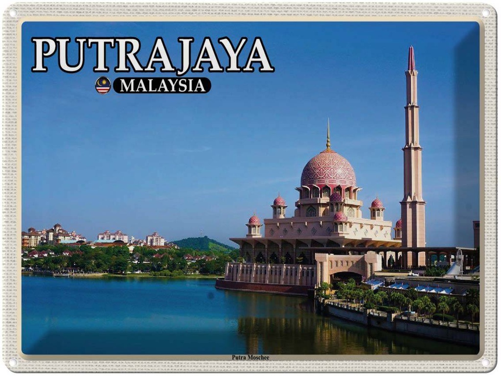 Blechschild 30x40 cm Putrajaya Malaysia Putra Moschee Bildmotiv Reisemotiv Abenteuer Reisen