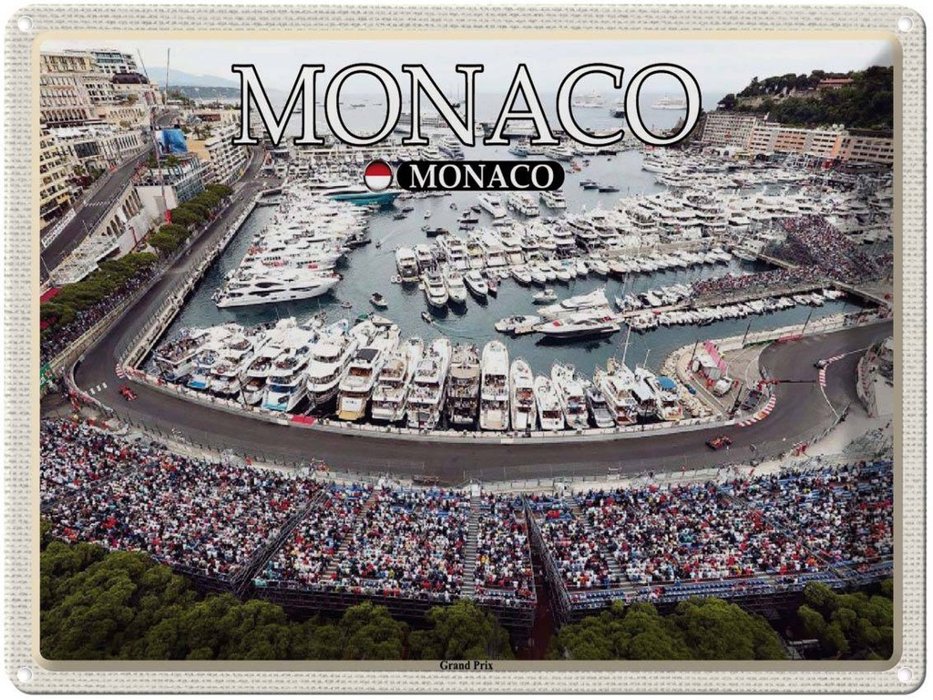 Blechschild 30x40 cm Monaco Grand Prix Rennsport Bildmotiv Reisemotiv Abenteuer Reisen