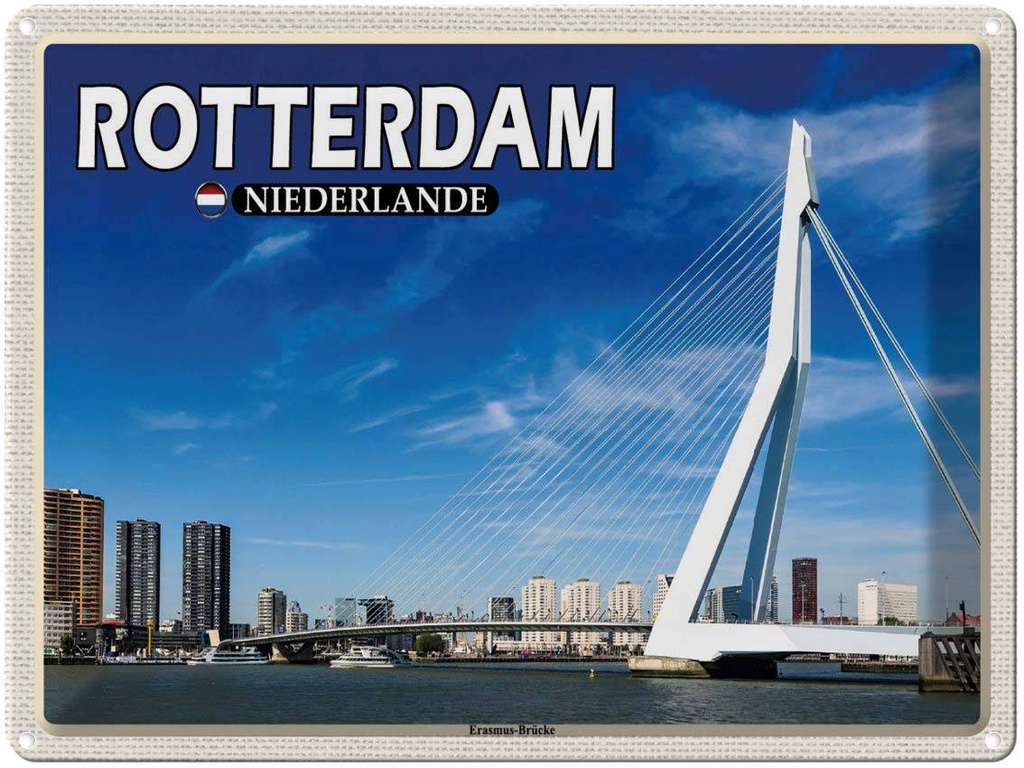 Blechschild 30x40 cm Rotterdam Niederlande Erasmus-Brücke Bildmotiv Reisemotiv Abenteuer Reisen