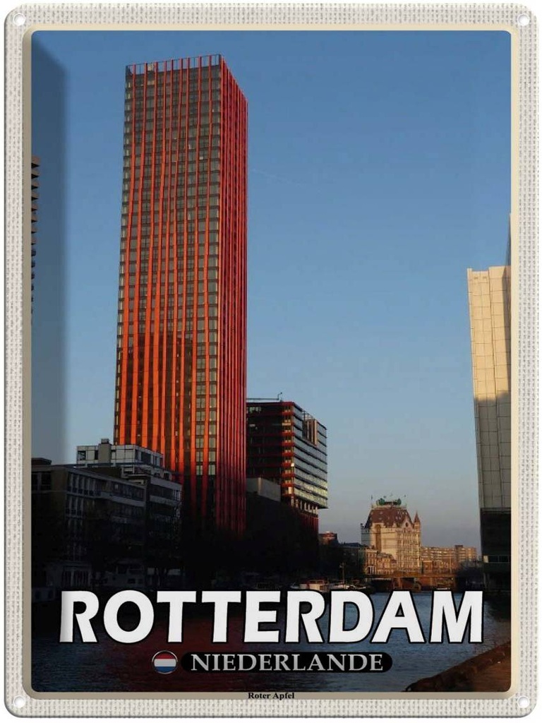 Blechschild 40x30 cm Rotterdam Niederlande Roter Apfel Bildmotiv Reisemotiv Abenteuer Reisen