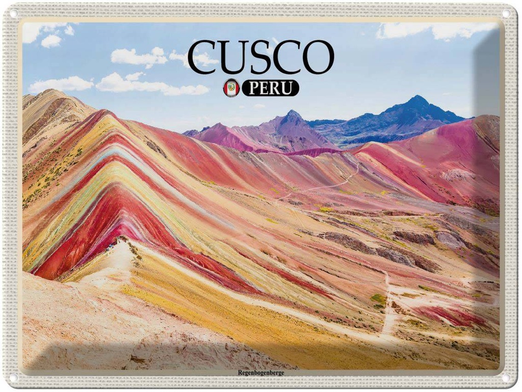 Blechschild 30x40 cm Cusco Peru Regenbogenberge Bildmotiv Reisemotiv Abenteuer Reisen