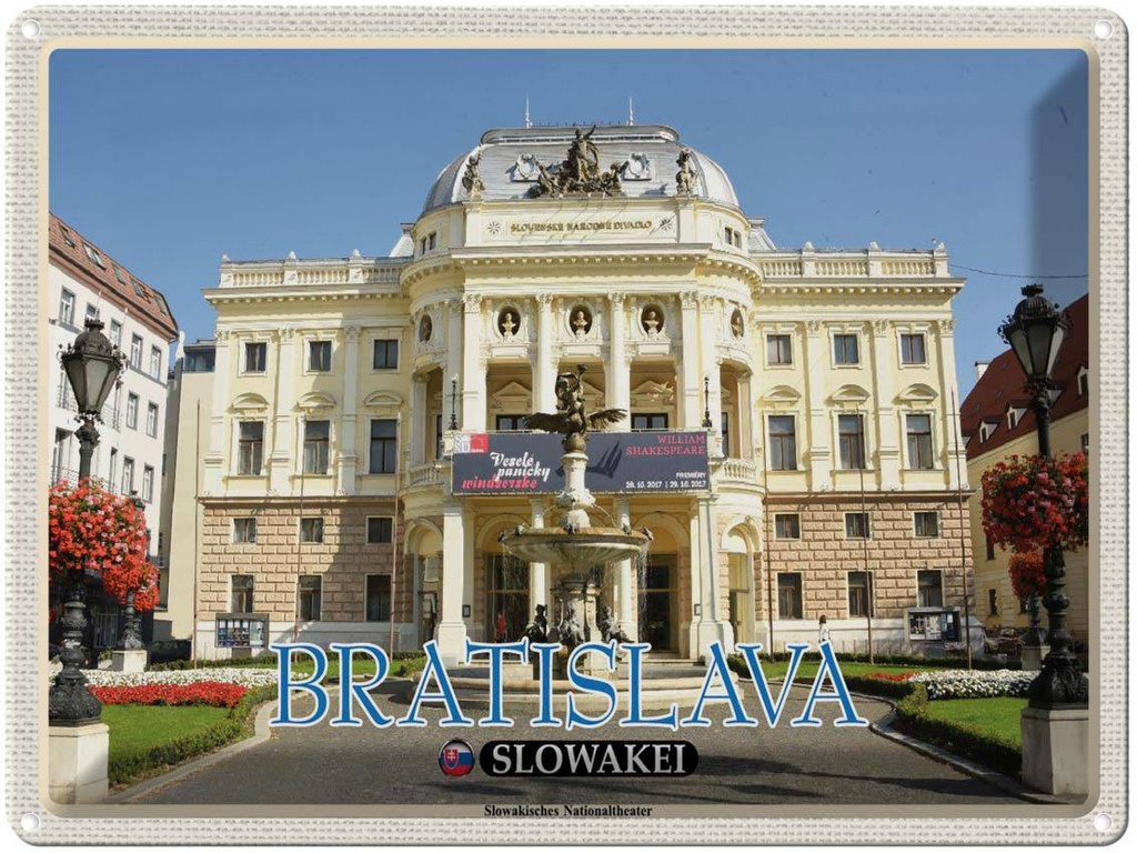 Blechschild 30x40 cm Bratislava Slowakei Slowakisches Theater Bildmotiv Reisemotiv Abenteuer Reisen
