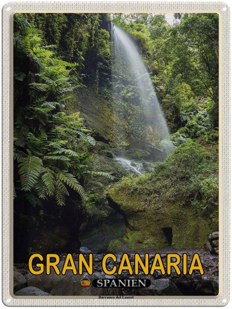 Blechschild 40x30 cm Gran Canaria Spanien Barranco del Laurel Bildmotiv Reisemotiv Abenteuer Reisen