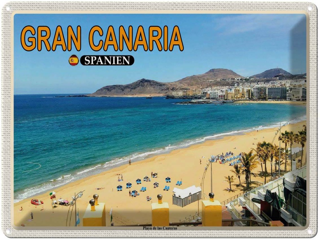 Blechschild 30x40 cm Gran Canaria Reisen Spanien Playa de las Canteras Bildmotiv Reisemotiv Abenteuer