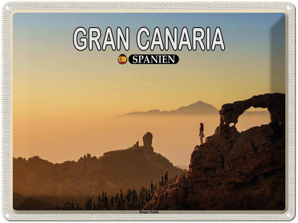 Blechschild 30x40 cm Gran Canaria Spanien Roque Nublo Berg Bildmotiv Reisemotiv Abenteuer Reisen