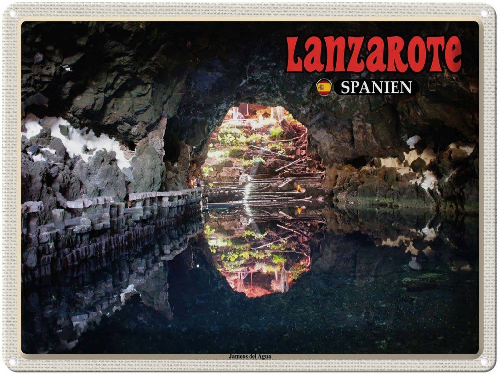 Blechschild 30x40 cm Lanzarote Spanien Jameos del Agua Bildmotiv Reisemotiv Abenteuer Reisen