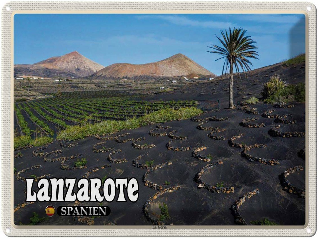 Blechschild 30x40 cm Lanzarote Spanien La Geria Dorf Bildmotiv Reisemotiv Abenteuer Reisen