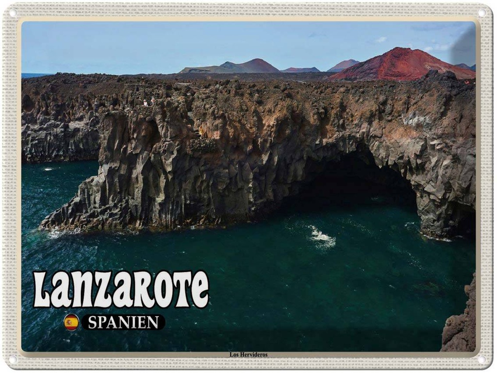 Blechschild 30x40 cm Lanzarote Spanien Los Hervideros Küste Bildmotiv Reisemotiv Abenteuer Reisen