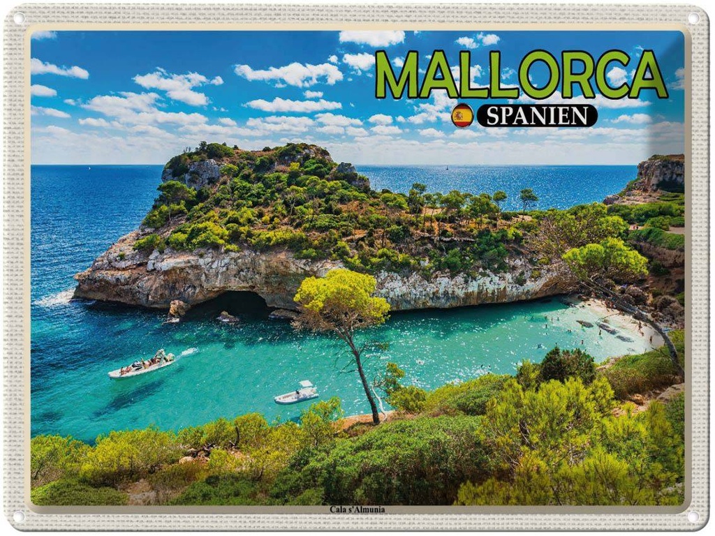 Blechschild 30x40 cm Mallorca Spanien Cala s'Almunia Bucht Bildmotiv Reisemotiv Abenteuer Reisen