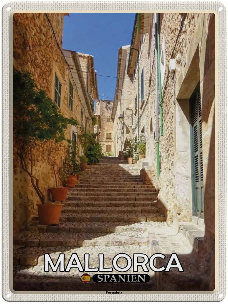 Blechschild 40x30 cm Mallorca Spanien Fornaluts Treppen Bildmotiv Reisemotiv Abenteuer Reisen