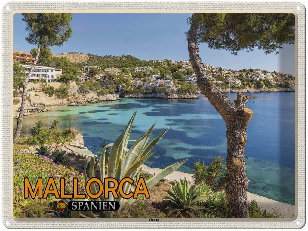 Blechschild 30x40 cm Mallorca Spanien Strand Meer Urlaub Stadt Bildmotiv Reisemotiv Abenteuer Reisen