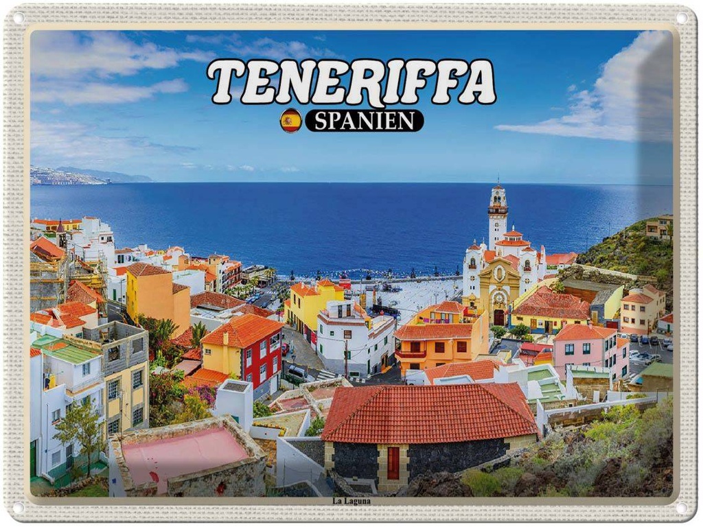 Blechschild 30x40 cm Teneriffa Spanien La Laguna Meer Stadt Bildmotiv Reisemotiv Abenteuer Reisen