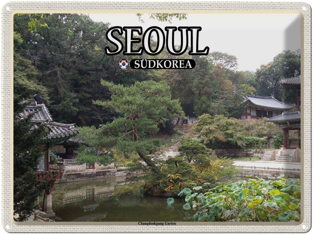 Blechschild 30x40 cm Seoul Südkorea Changdeokgung Garten Bildmotiv Reisemotiv Abenteuer Reisen