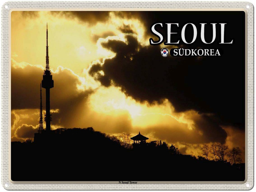 Blechschild 30x40 cm Seoul Südkorea N Tower Fernsehturm Bildmotiv Reisemotiv Abenteuer Reisen