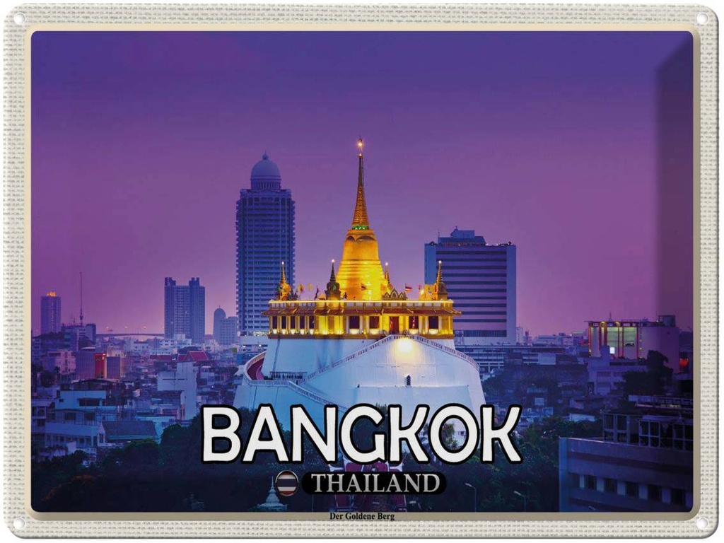 Blechschild 30x40 cm Bangkok Thailand Der Goldene Berg Tempel Bildmotiv Reisemotiv Abenteuer Reisen
