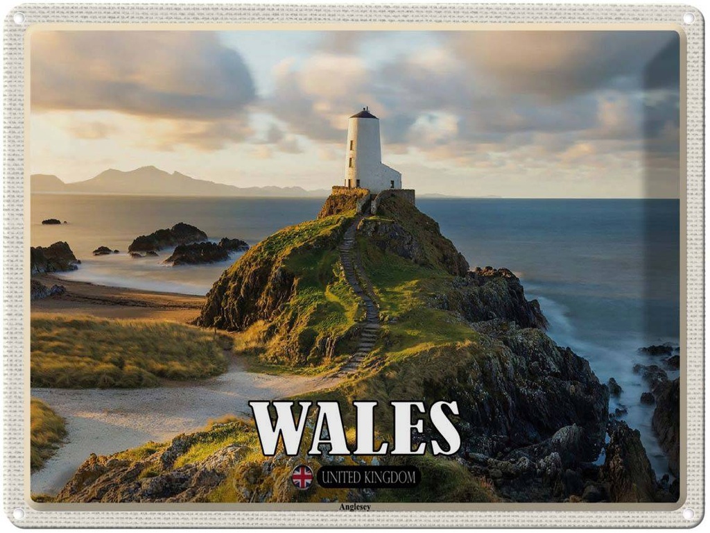 Blechschild 30x40 cm Wales United Kingdom Anglesey Insel Meer Bildmotiv Reisemotiv Abenteuer Reisen