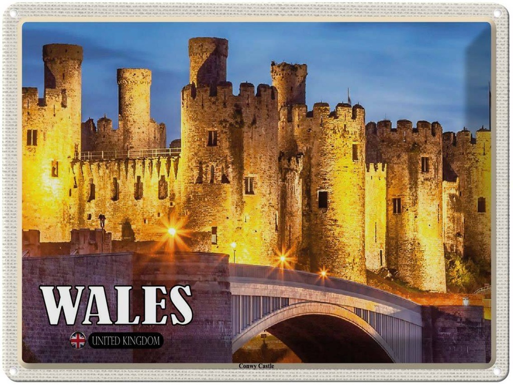 Blechschild 30x40 cm Wales United Kingdom Conwy Castle Burg Bildmotiv Reisemotiv Abenteuer Reisen