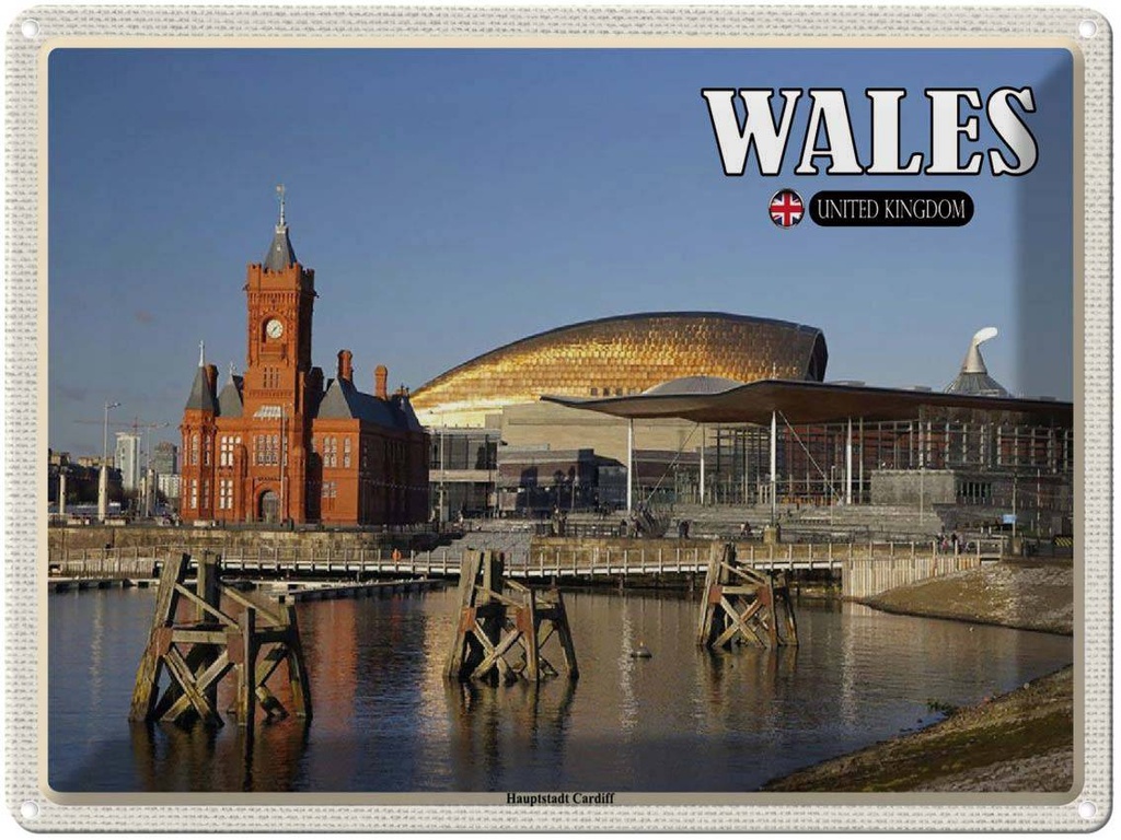 Blechschild 30x40 cm Wales United Kingdom Hauptstadt Cardiff Bildmotiv Reisemotiv Abenteuer Reisen