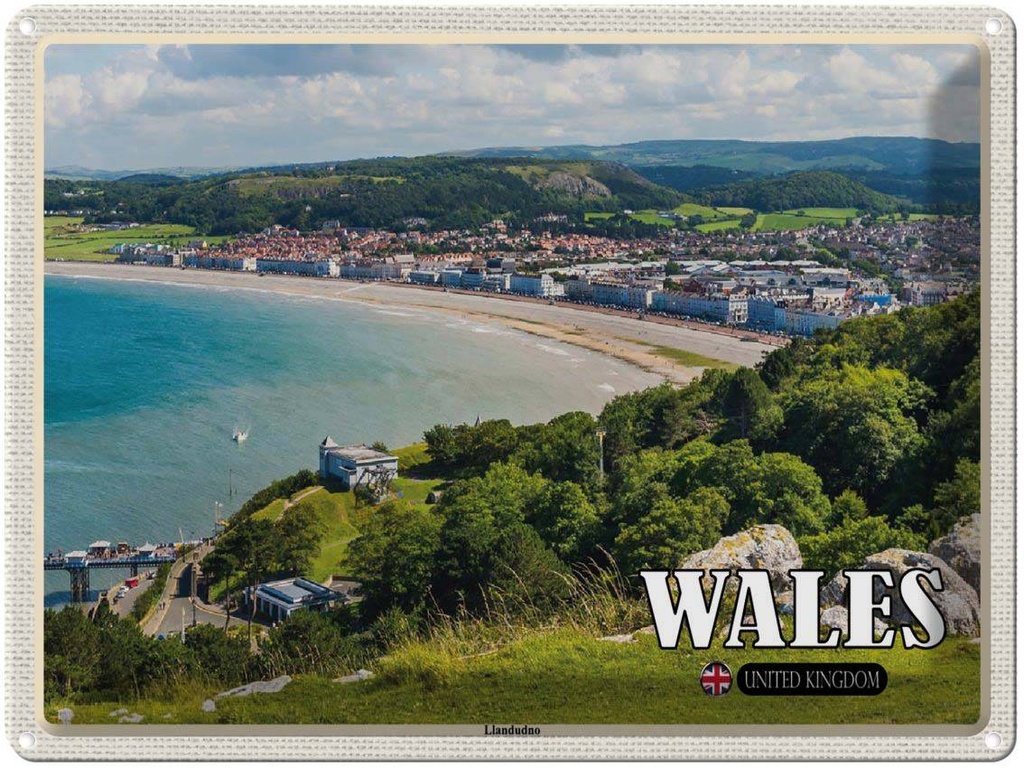 Blechschild 30x40 cm Wales United Kingdom Llandudno Seebad Bildmotiv Reisemotiv Abenteuer Reisen