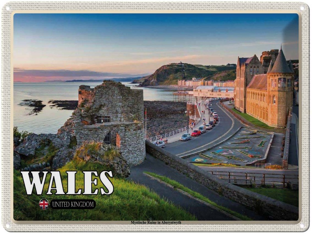 Blechschild 30x40 cm Wales United Kingdom Mystische Ruine Bildmotiv Reisemotiv Abenteuer Reisen