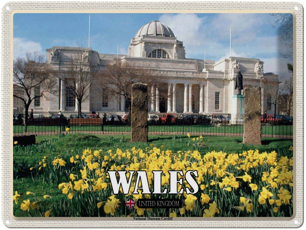 Blechschild 30x40 cm Wales United Kingdom Museum Cardiff Bildmotiv Reisemotiv Abenteuer Reisen