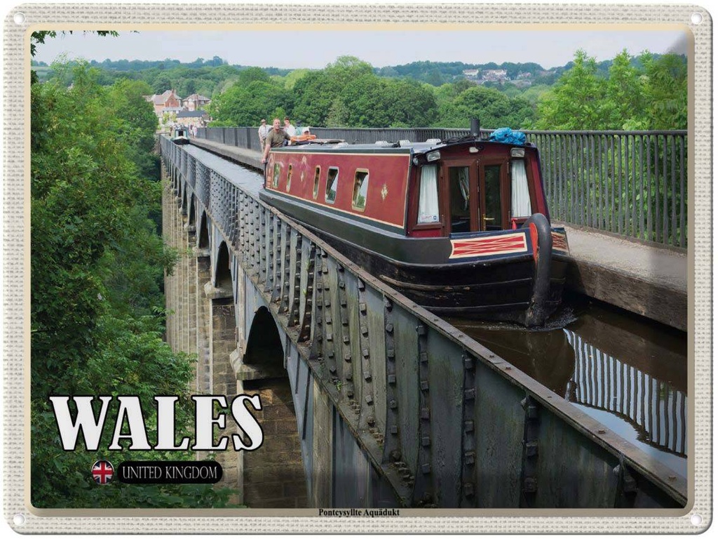 Blechschild 30x40 cm Wales United Kingdom Pontcysyllte Aquädukt Bildmotiv Reisemotiv Abenteuer Reisen