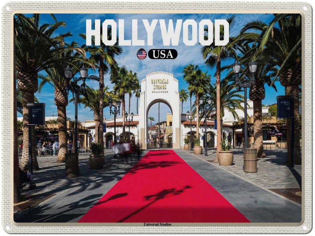 Blechschild 30x40 cm Hollywood USA Universal Studios Bildmotiv Reisemotiv Abenteuer Reisen