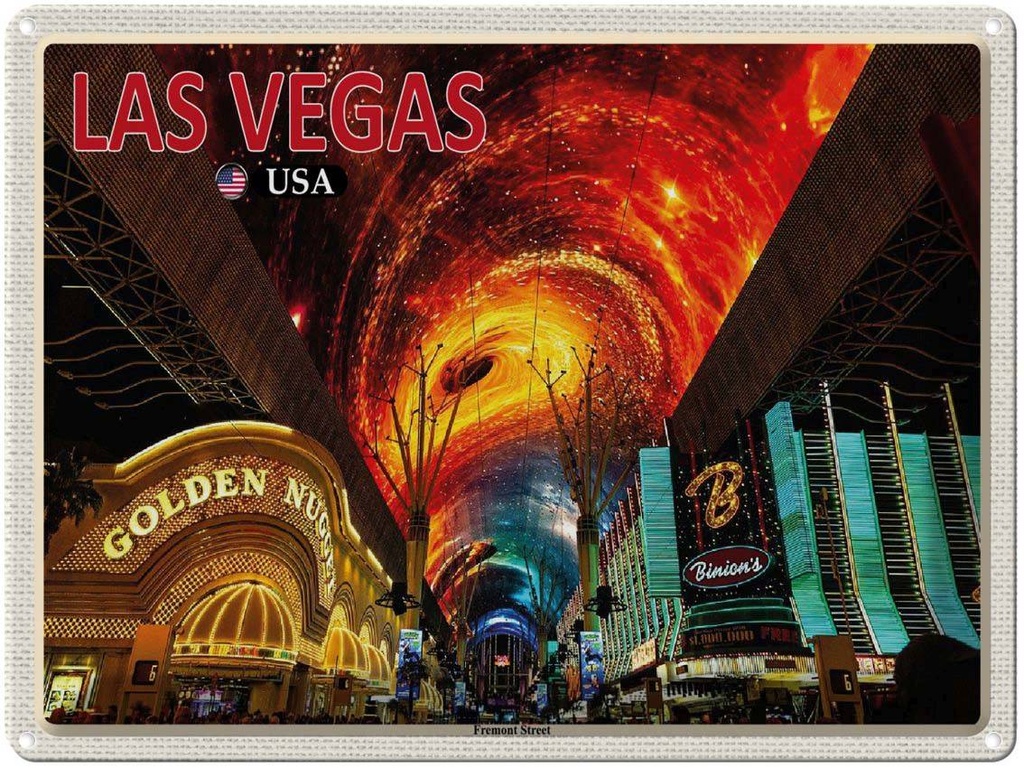 Blechschild 30x40 cm Las Vegas USA Fremont Street Casinos Bildmotiv Reisemotiv Abenteuer Reisen