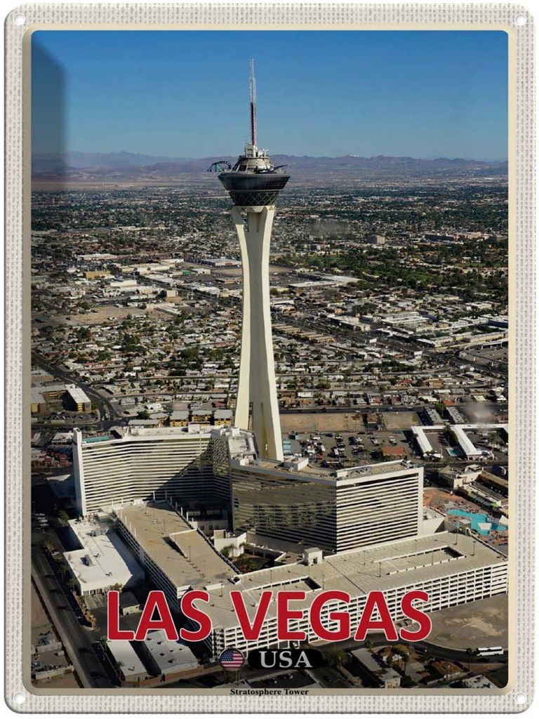 Blechschild 40x30 cm Las Vegas USA Stratosphere Tower Bildmotiv Reisemotiv Abenteuer Reisen