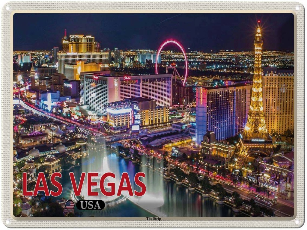 Blechschild 30x40 cm Las Vegas Reisen USA The Strip Casinos Hotel Bildmotiv Reisemotiv Abenteuer