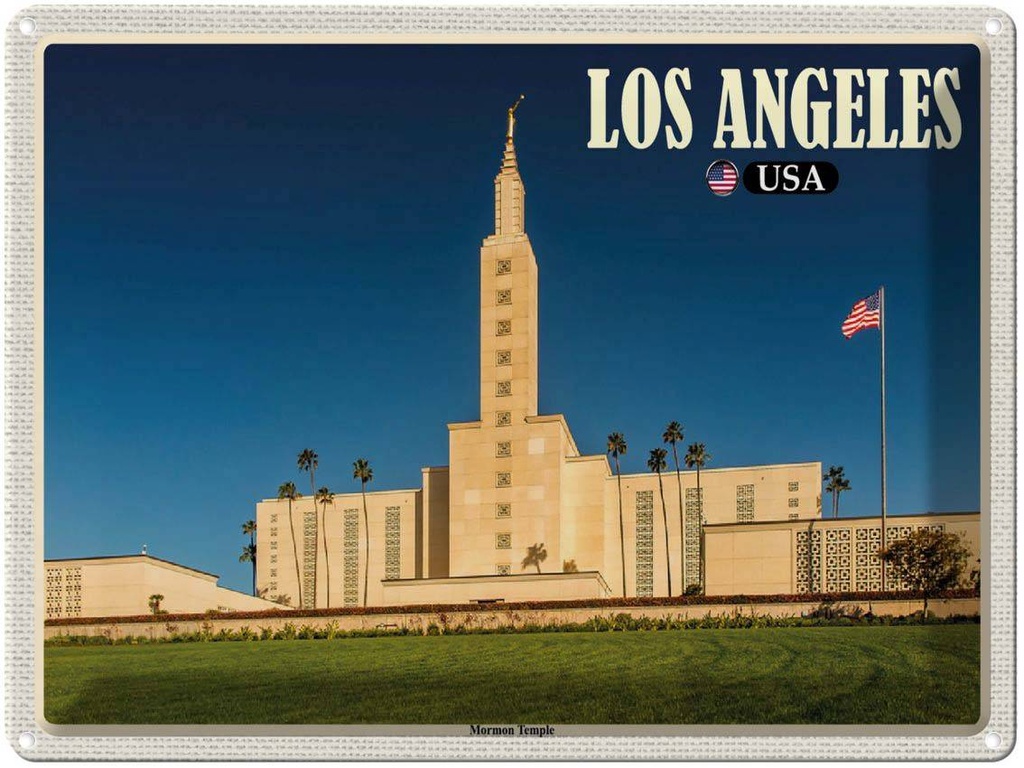 Blechschild 30x40 cm Los Angeles USA Mormon Temple Bildmotiv Reisemotiv Abenteuer Reisen