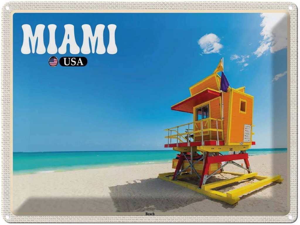 Blechschild 30x40 cm Miami USA Strand Meer Urlaub Bildmotiv Reisemotiv Abenteuer Reisen