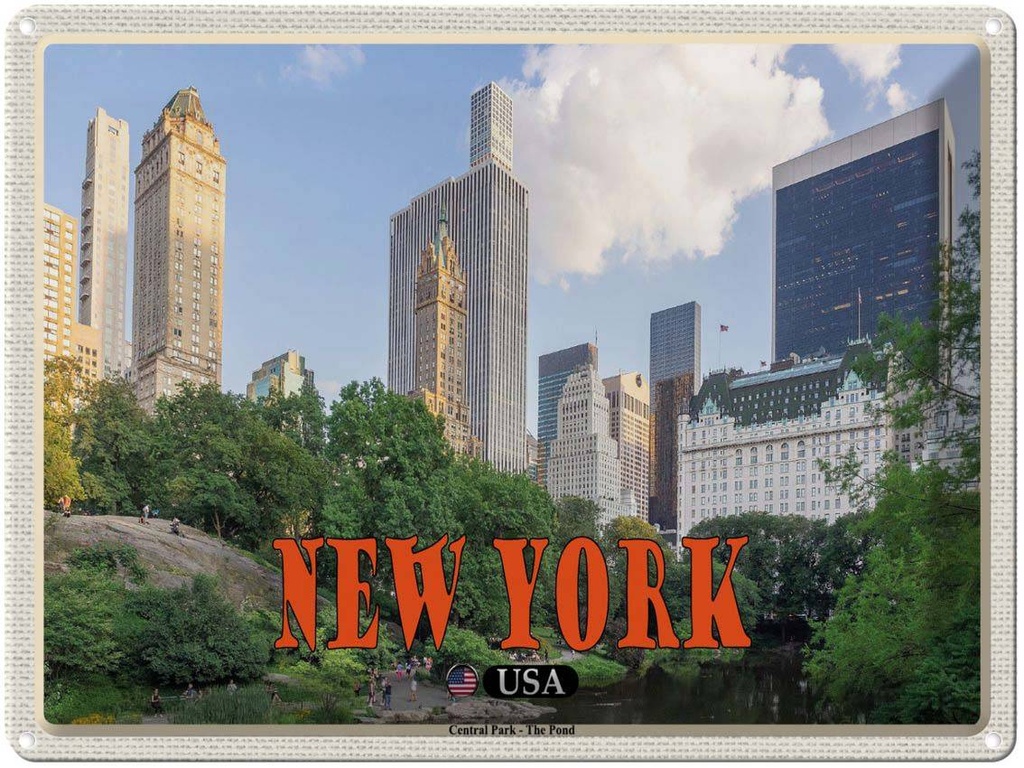 Blechschild 30x40 cm New York Reisemotiv Abenteuer Reisen USA Central Park - The Pond See Bildmotiv