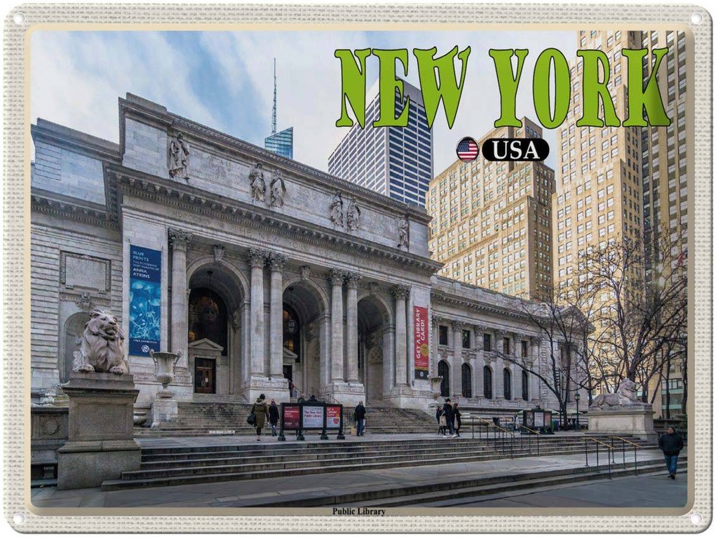 Blechschild 30x40 cm New York USA Public Library Bibliothek Bildmotiv Reisemotiv Abenteuer Reisen