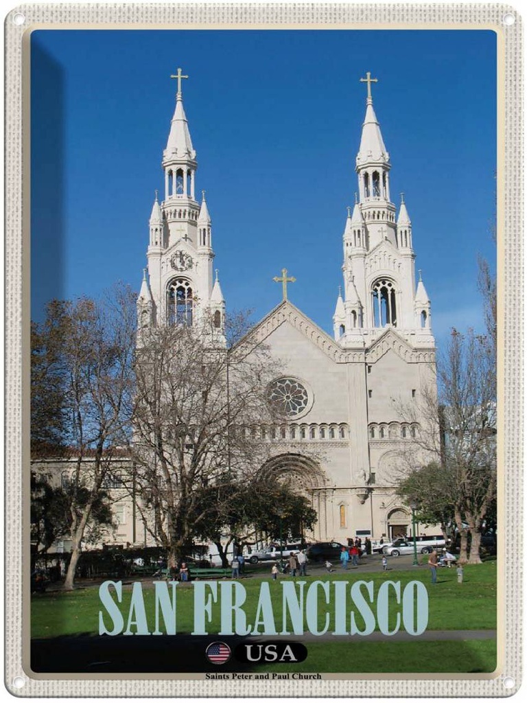 Blechschild 40x30 cm San Francisco Reisen Saints Peter and Paul Church Bildmotiv Reisemotiv Abenteuer