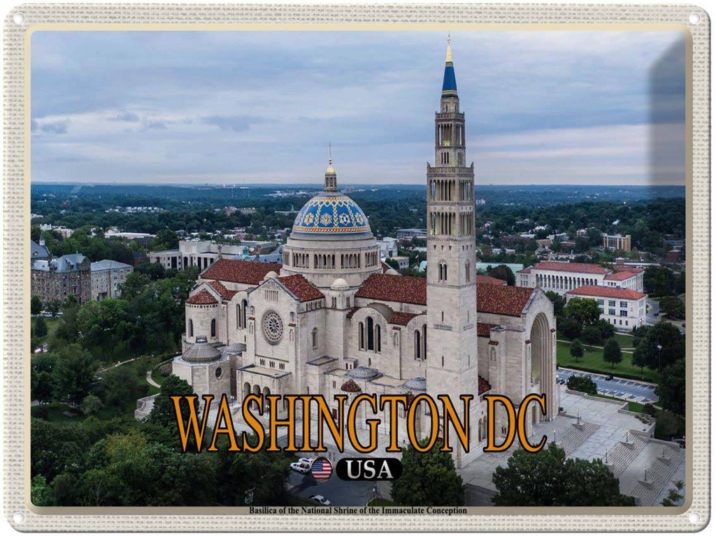 Blechschild 30x40 cm Washington DC USA Basilica National Shrine Bildmotiv Reisemotiv Abenteuer Reisen