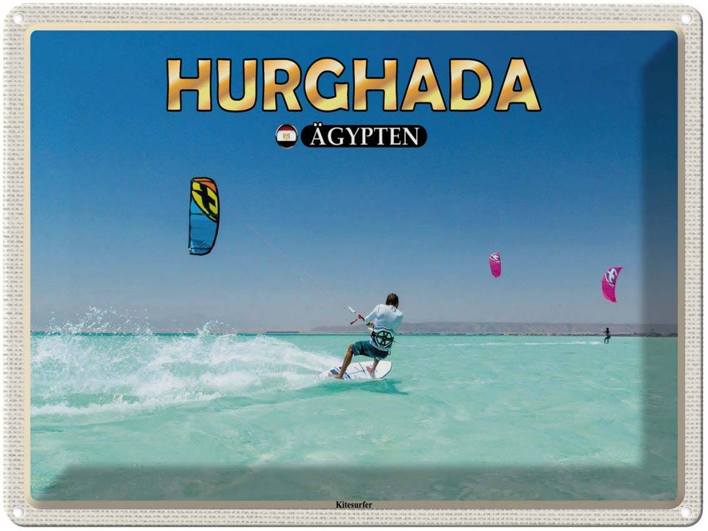 Blechschild 30x40 cm Hurghada Ägypten Kitesurfer Urlaub Bildmotiv Reisemotiv Abenteuer Reisen