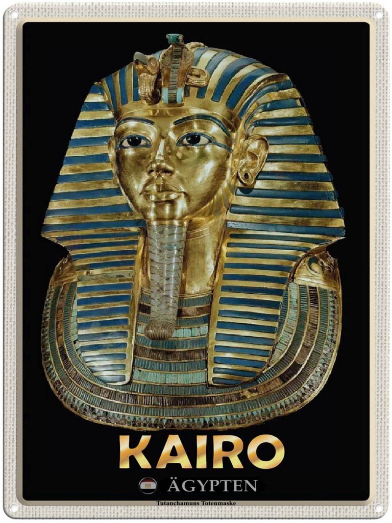 Blechschild 40x30 cm Kairo Ägypten Tutanchamuns Totenmaske Bildmotiv Reisemotiv Abenteuer Reisen