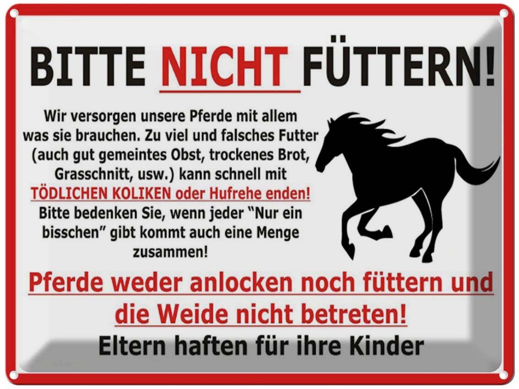 [LA-1789013] Blechschild 30x40 cm (Pferd) Bitte nicht füttern Warnschild Hinweisschild Sicherheit Vorsicht