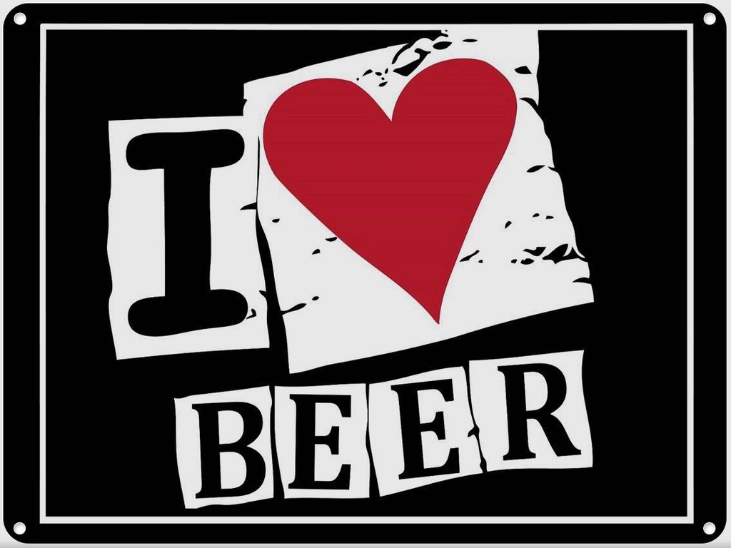 Blechschild 30x40 cm Alkohol I Love Beer (Herz)